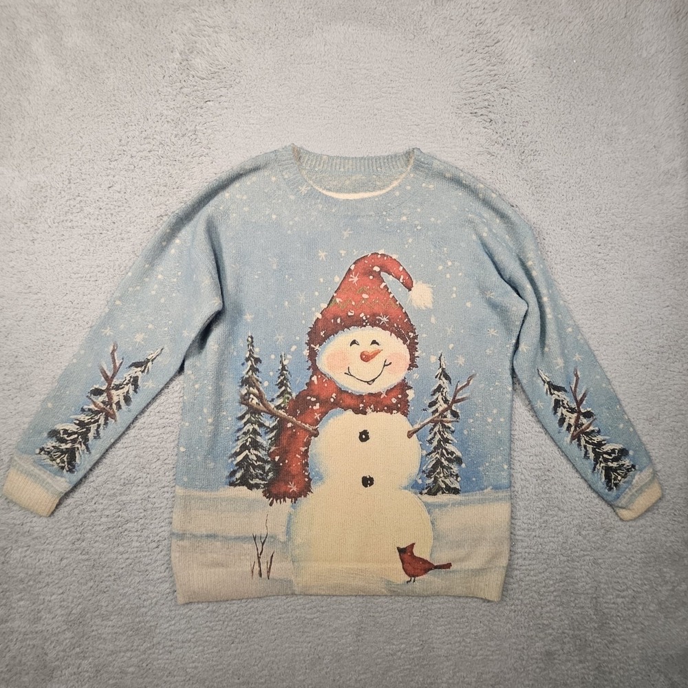 YESNO‎ Snowman Sweater Womens S Wool Oversized Christmas Holiday Festive Novelty